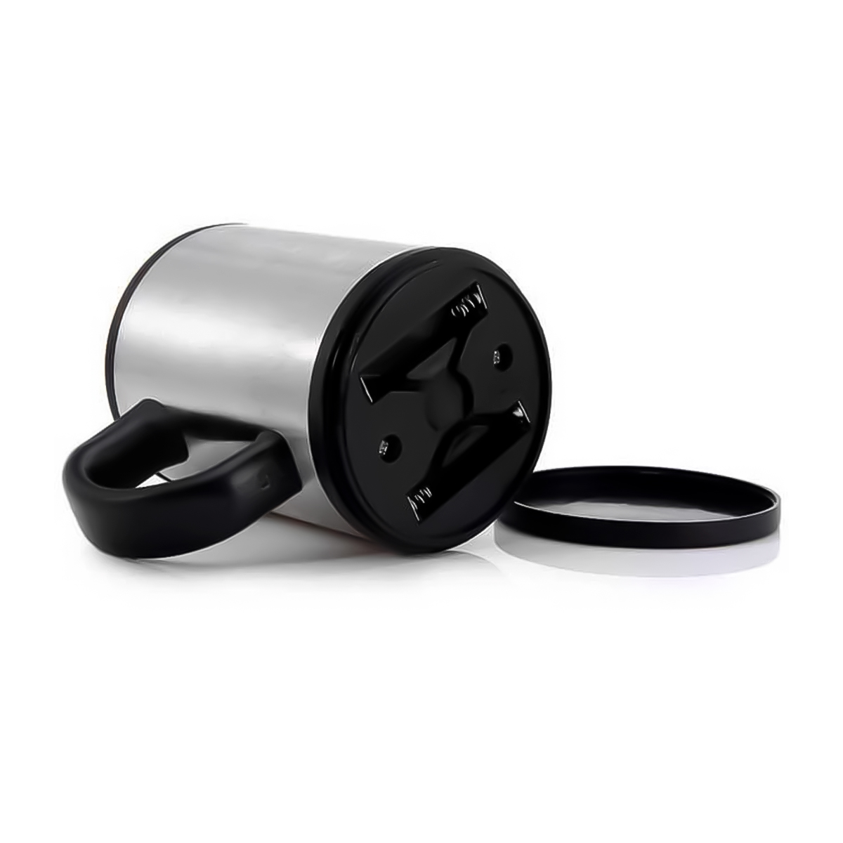 Taza batidora de acero inoxidable de 400 ml con tapa para agitar  eléctricamente, color negro liso